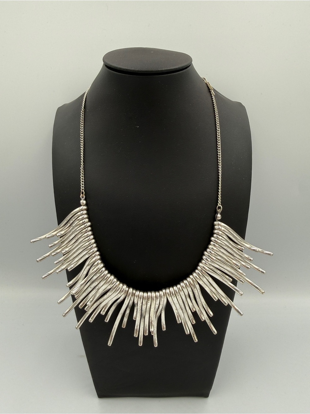 Textured Silver Fringe Spike Necklace - Women Jewelry